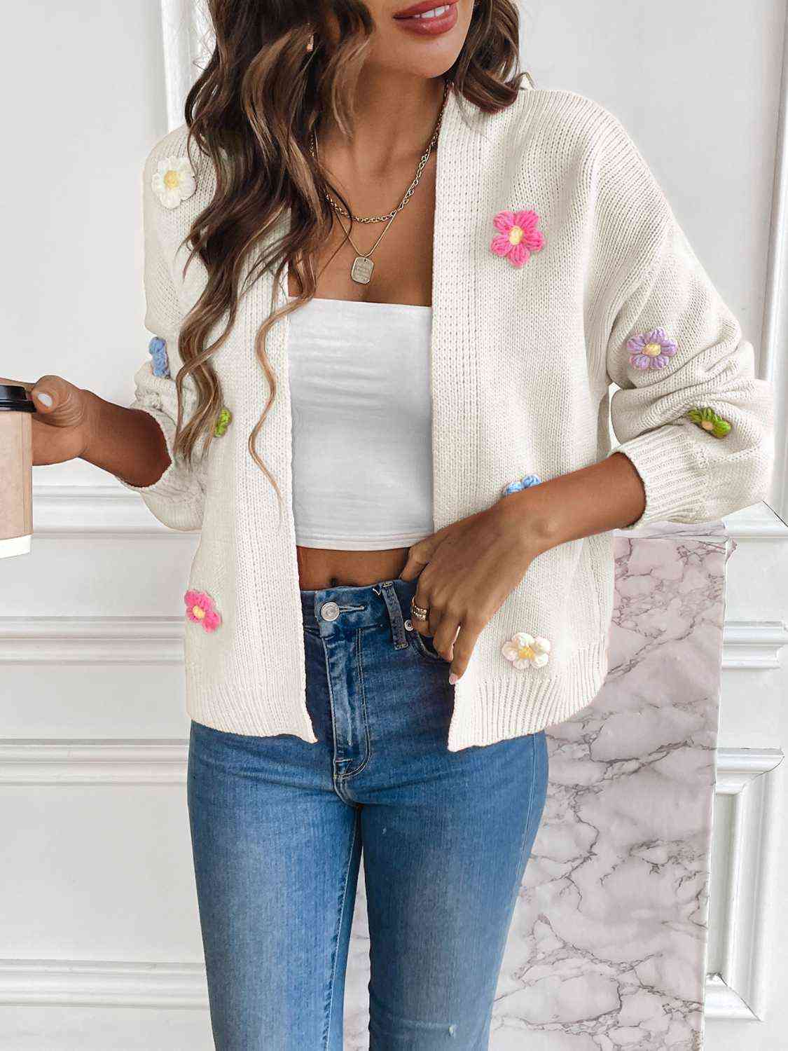 Frauen - Floraler Cardigan - Leicht und stilvoll mit langen Ärmeln - Offene Vorderseite für jedes Outfit