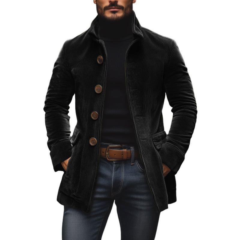 Herren - Vintage Kurzmantel - Cord - Stehkragen Schlanke Passform - Eleganter Look