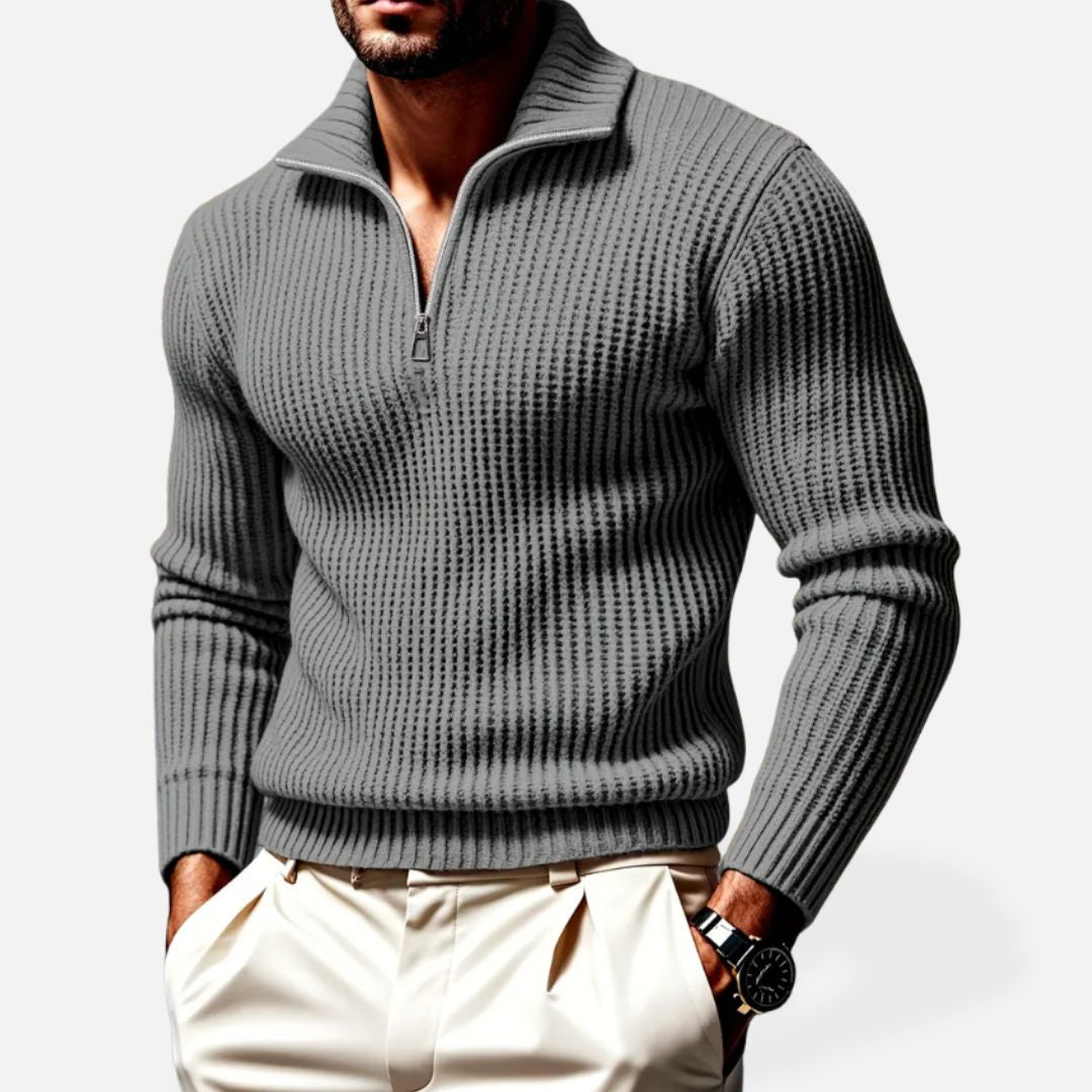 Herren - Gestrickter Pullover - Halbem Reißverschluss - Atmungsaktivem Strickmaterial - Ideal für jede Gelegenheit
