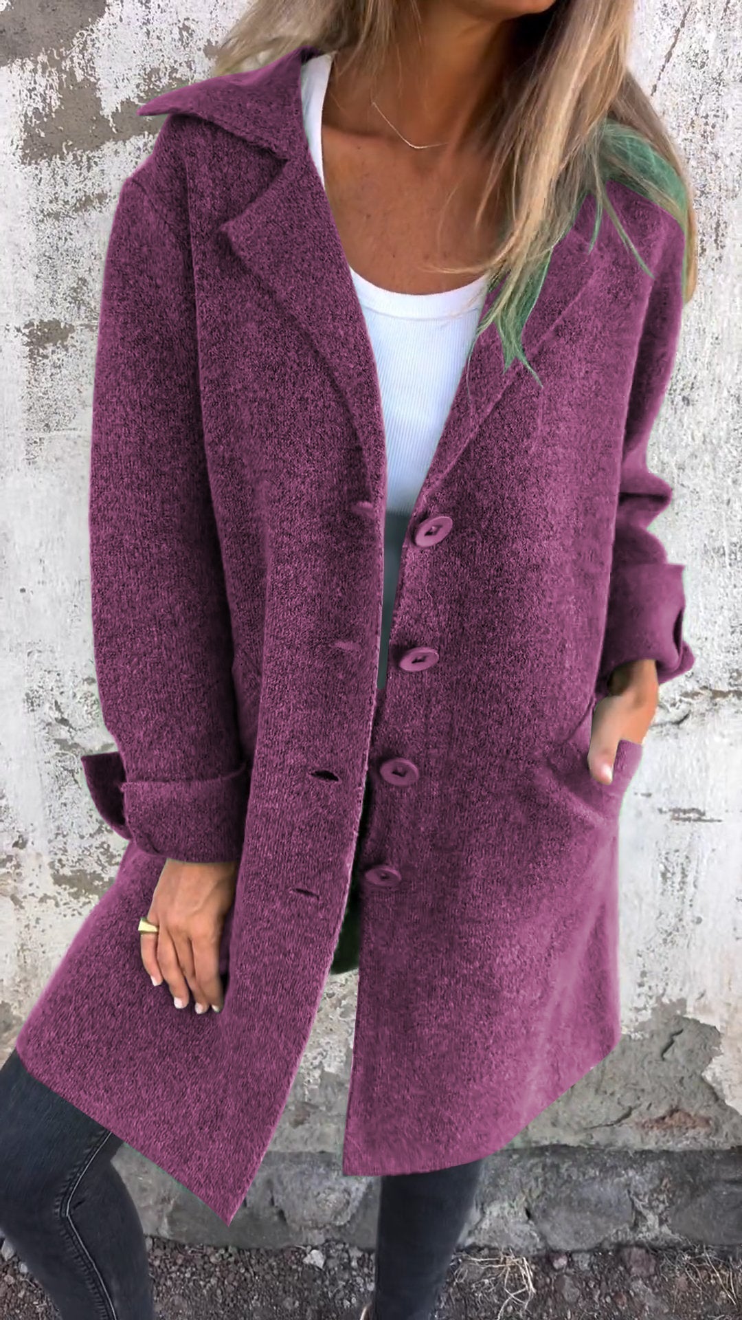 Damen - Lässiger langer Mantel - Manschetten - Stylische & bequeme Outerwear für jeden Anlass