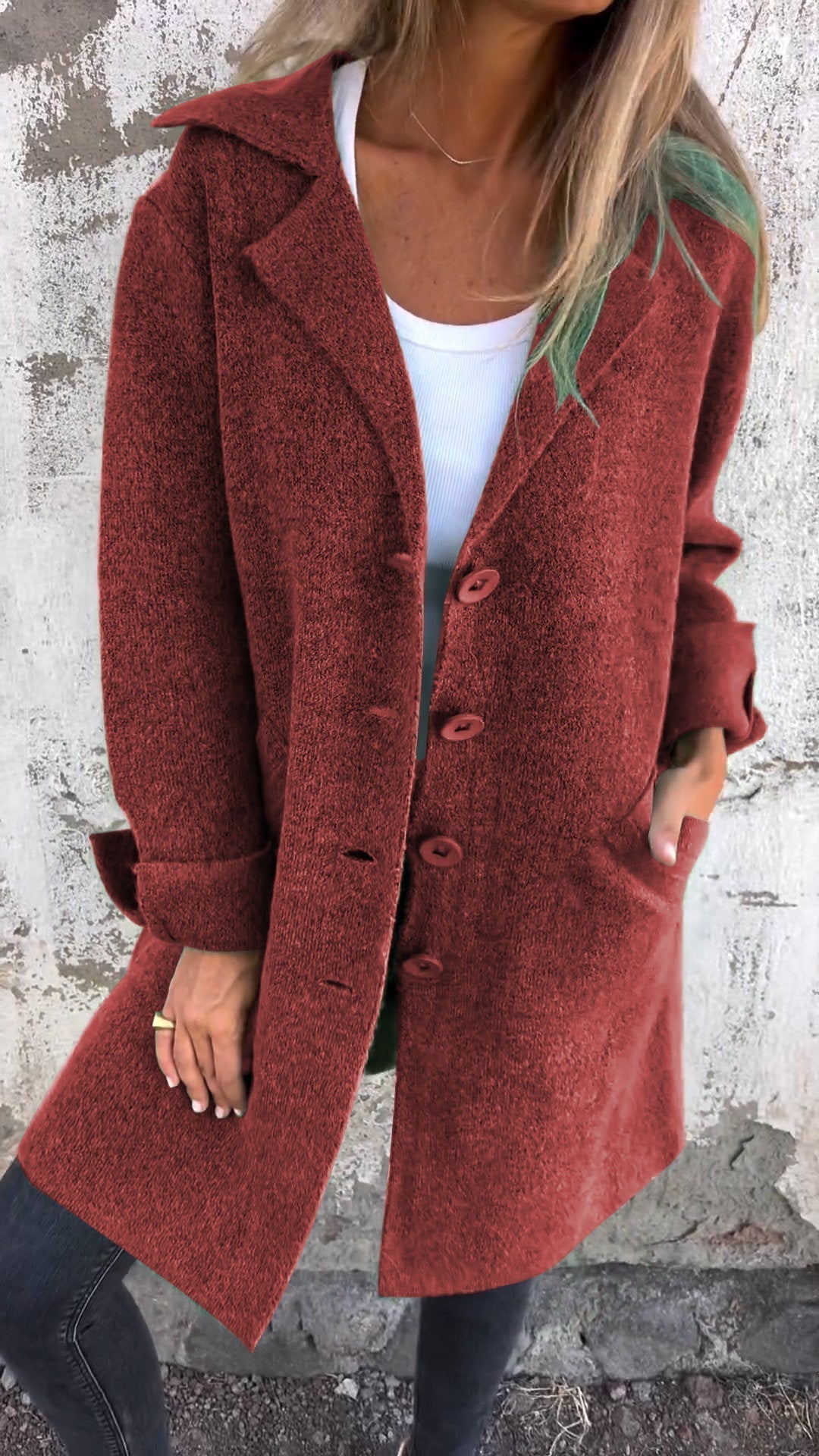Damen - Lässiger langer Mantel - Manschetten - Stylische & bequeme Outerwear für jeden Anlass