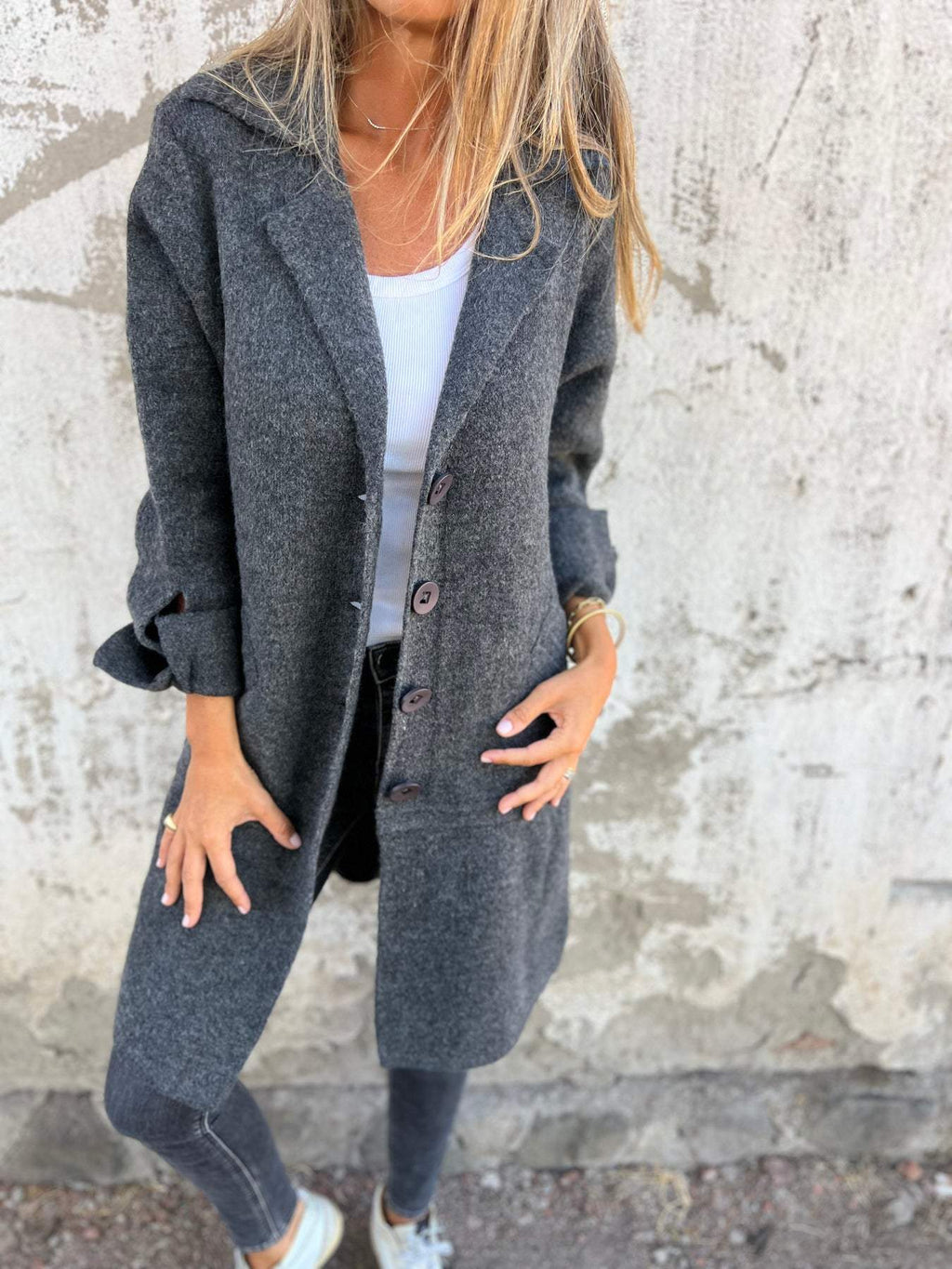 Damen - Lässiger langer Mantel - Manschetten - Stylische & bequeme Outerwear für jeden Anlass