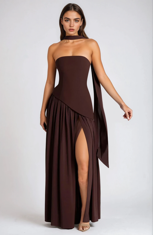 Damen - Trägerloses Abendkleid - A-Linie mit Schlitz - Elegantes Design für besondere Anlässe