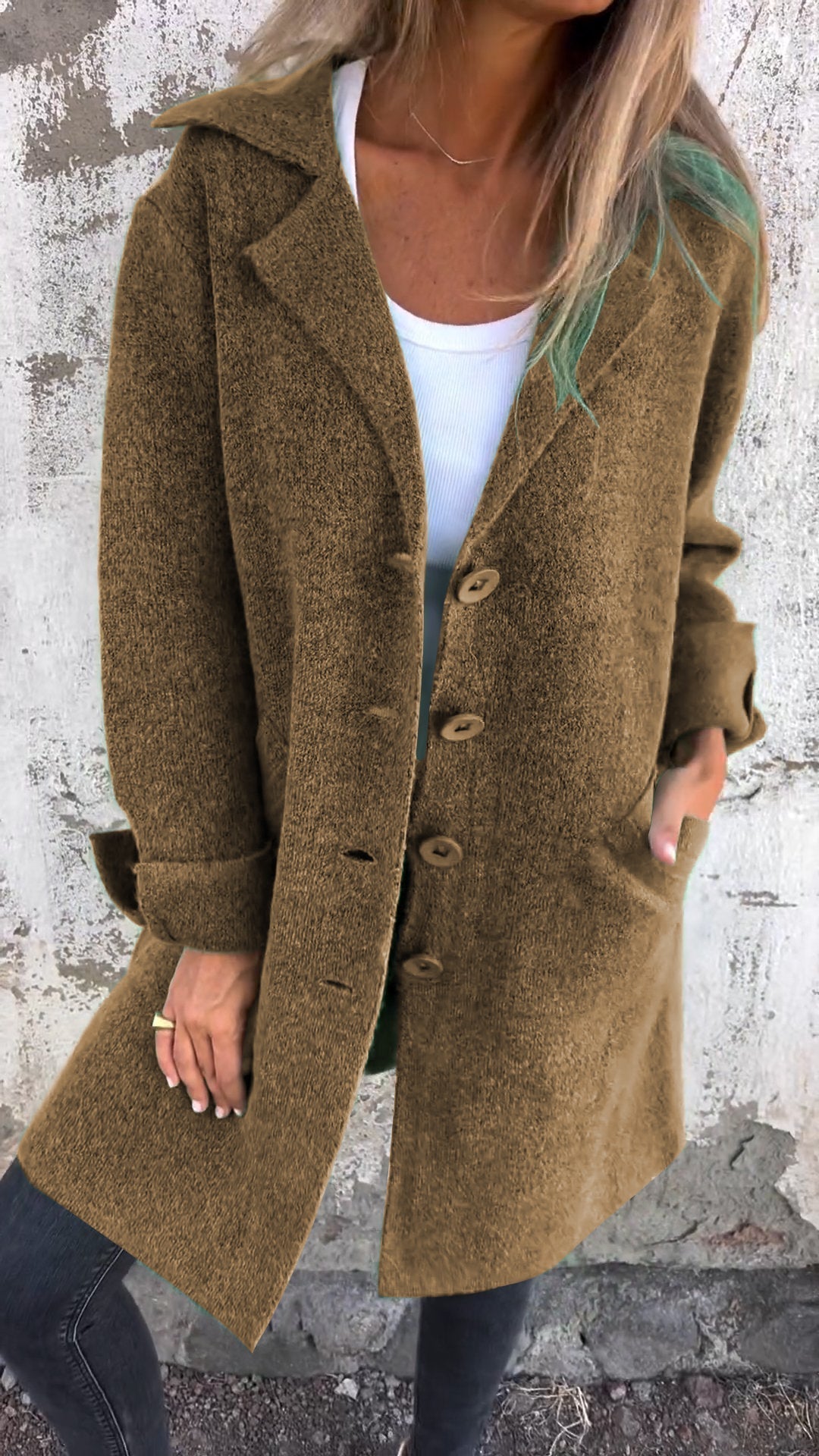Damen - Lässiger langer Mantel - Manschetten - Stylische & bequeme Outerwear für jeden Anlass