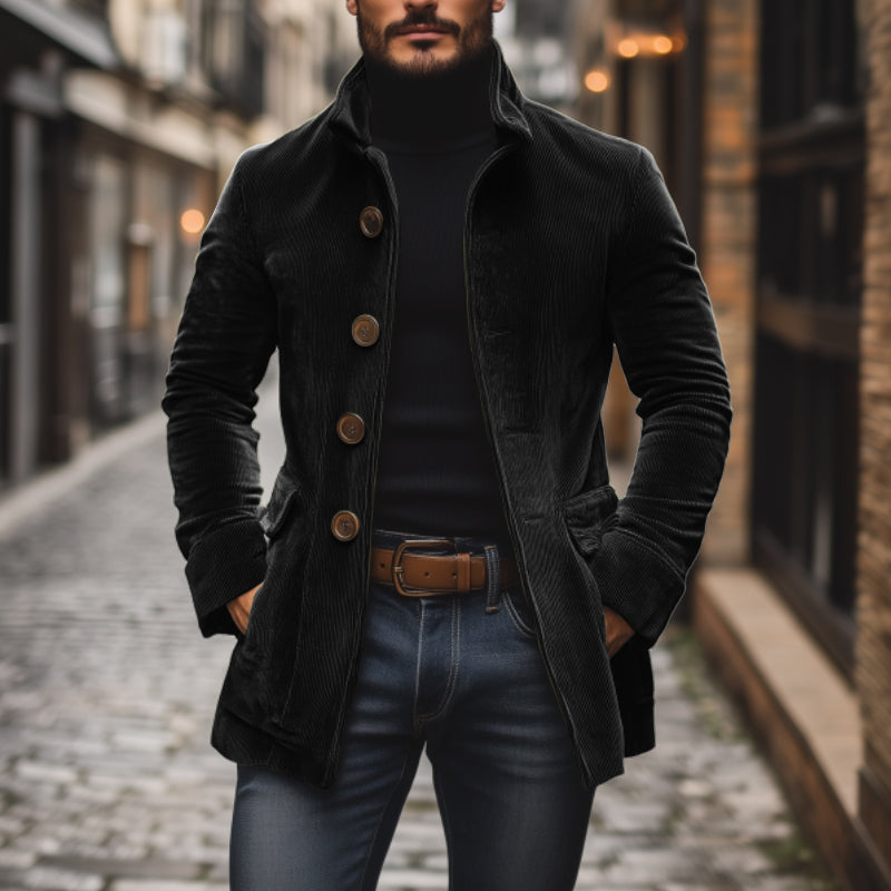 Herren - Vintage Kurzmantel - Cord - Stehkragen Schlanke Passform - Eleganter Look
