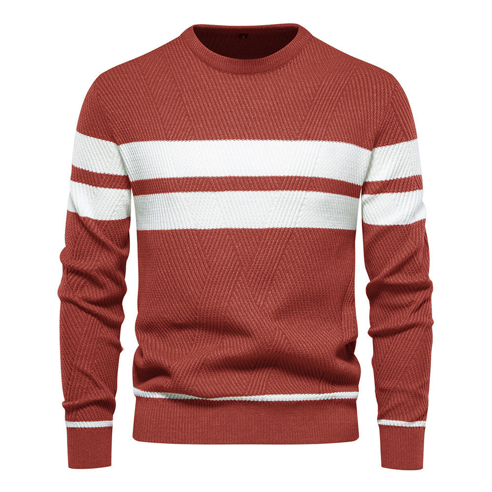 Herren - Lässiger gestreifter Pullover - Weicher Baumwollstrick - Stylische Alltagsmode für Männer