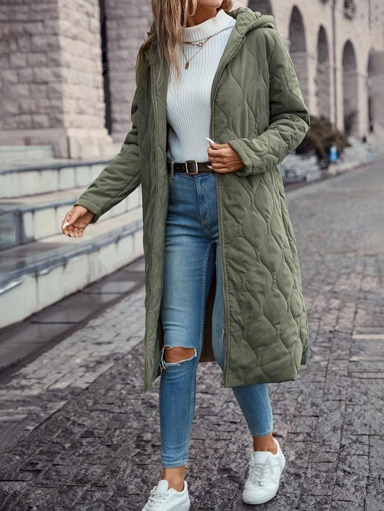 Damen - Lange Daunenjacke - Gesteppten Stoff - Kapuze, warme & stylische Oberbekleidung für kalte Tage