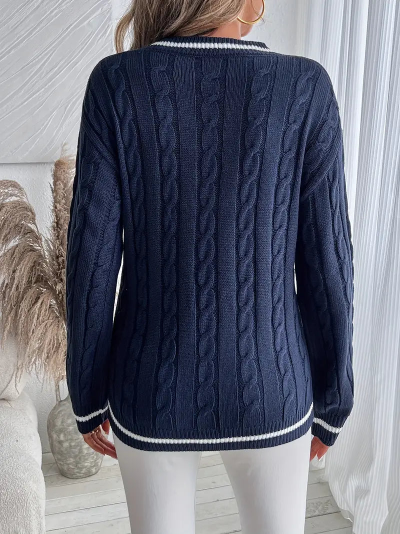 Damen - Gemütlicher Pullover - Weicher Strick - V-Ausschnitt - Perfekten Herbstlook