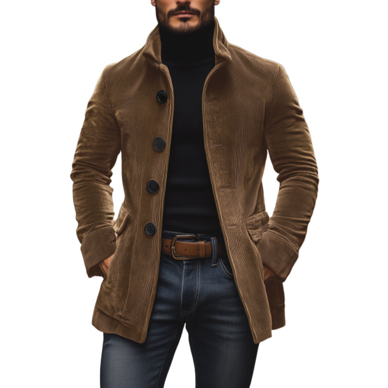 Herren - Vintage Kurzmantel - Cord - Stehkragen Schlanke Passform - Eleganter Look