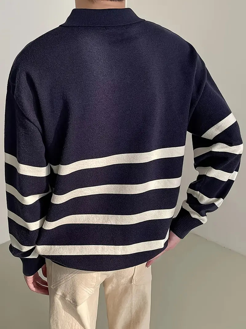 Herren - Gestreifter Pullover - Gemütlicher Strickstoff - Stylische Freizeitkleidung für jeden Anlass