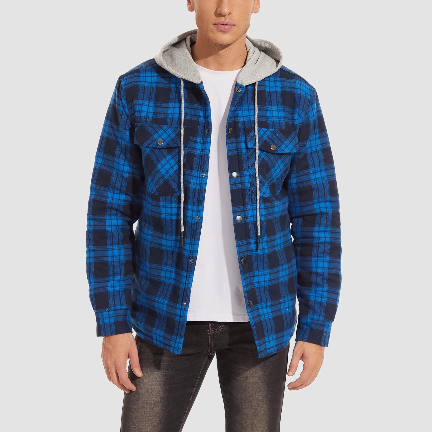 Herren - Gesteppte Flanelljacke mit Kapuze - Baumwolle - Warmes Design für Casual Outerwear