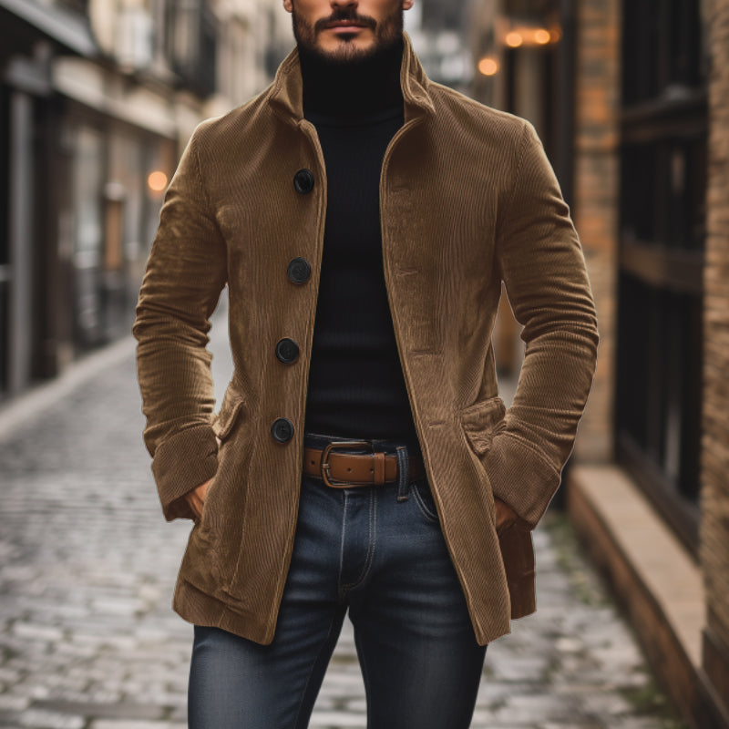 Herren - Vintage Kurzmantel - Cord - Stehkragen Schlanke Passform - Eleganter Look