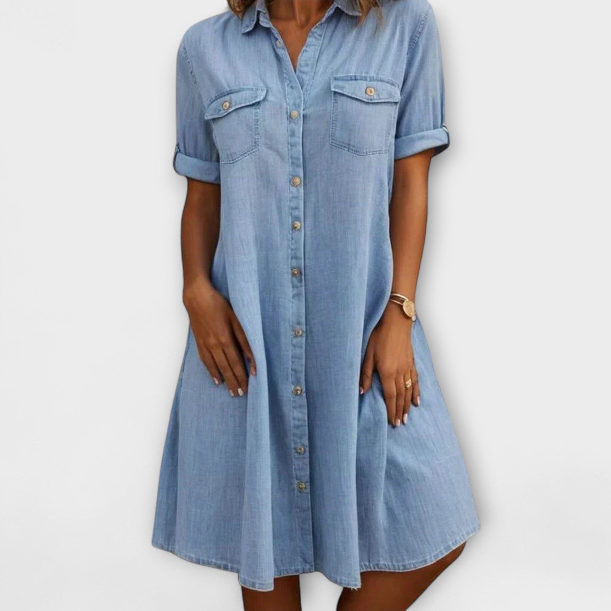 Damen - Hemdblusenkleid - Denim - Klassischer Stil, bequemer Stoff - Ideales Kleid für Freizeitausflüge