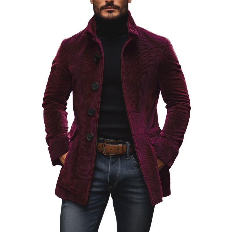 Herren - Vintage Kurzmantel - Cord - Stehkragen Schlanke Passform - Eleganter Look