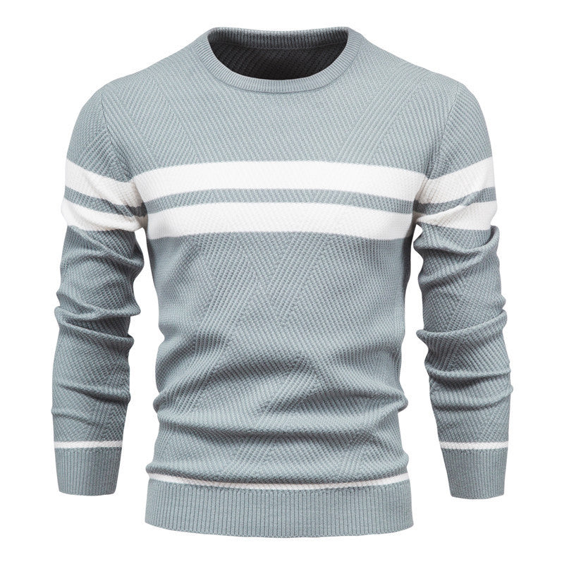 Herren - Lässiger gestreifter Pullover - Weicher Baumwollstrick - Stylische Alltagsmode für Männer