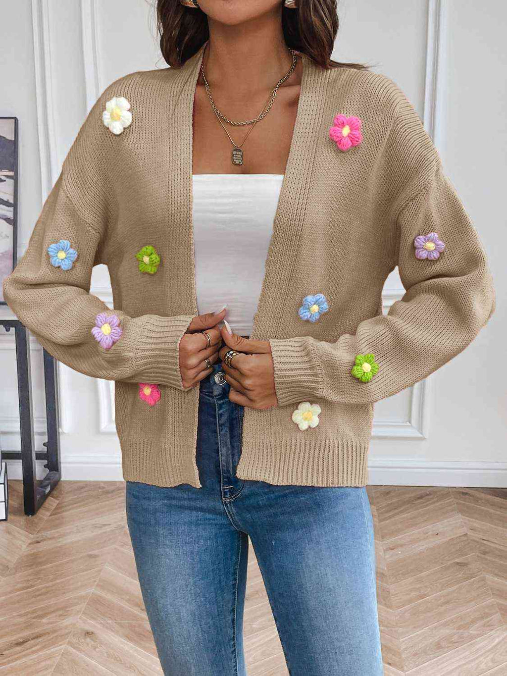 Frauen - Floraler Cardigan - Leicht und stilvoll mit langen Ärmeln - Offene Vorderseite für jedes Outfit