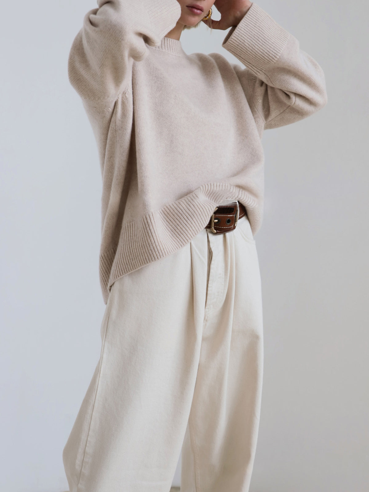 Damen - Zuckerwatte Übergroß Pullover - Gemütlicher Strick - Stylische Freizeitmode für jeden Tag
