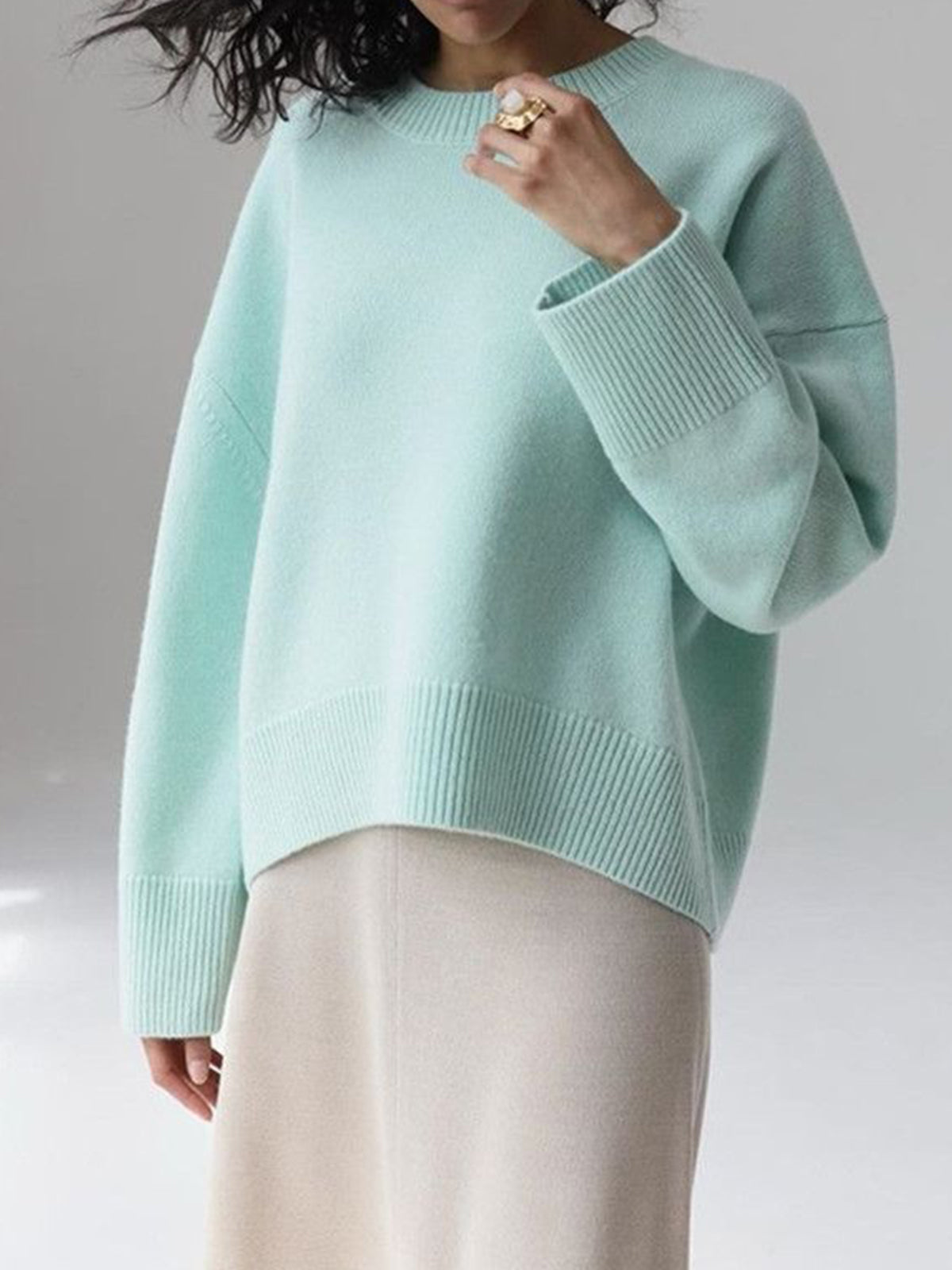 Damen - Zuckerwatte Übergroß Pullover - Gemütlicher Strick - Stylische Freizeitmode für jeden Tag