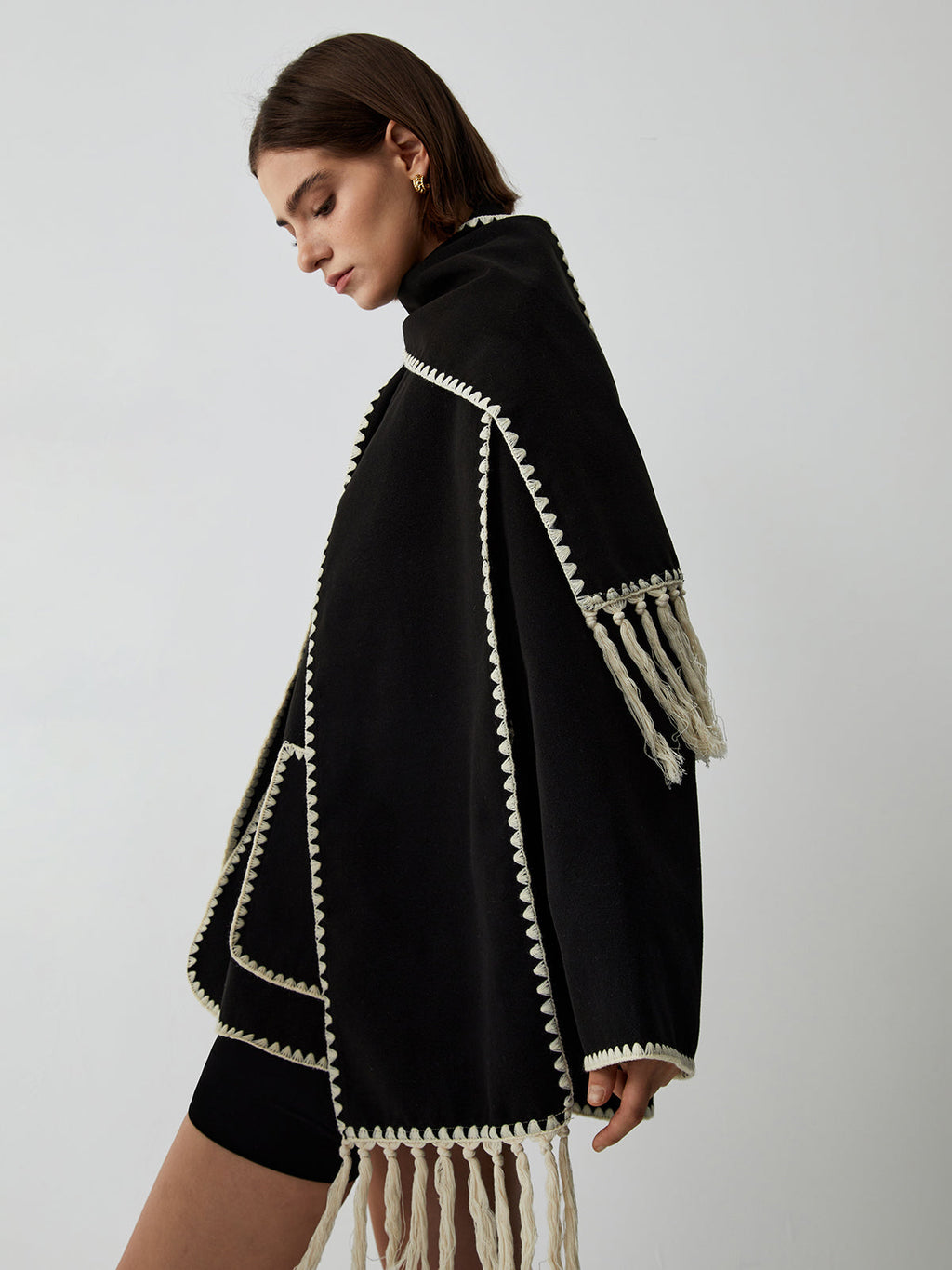 Damen - Jacke - Kontrastbesatz und Schal - Stilvolles, vielseitiges Outfit für jede Gelegenheit