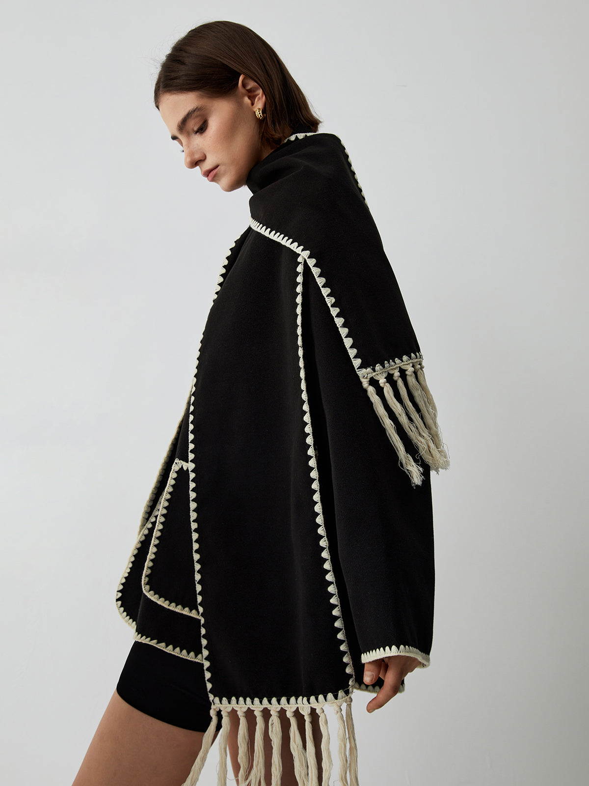 Damen - Jacke - Kontrastbesatz und Schal - Stilvolles, vielseitiges Outfit für jede Gelegenheit