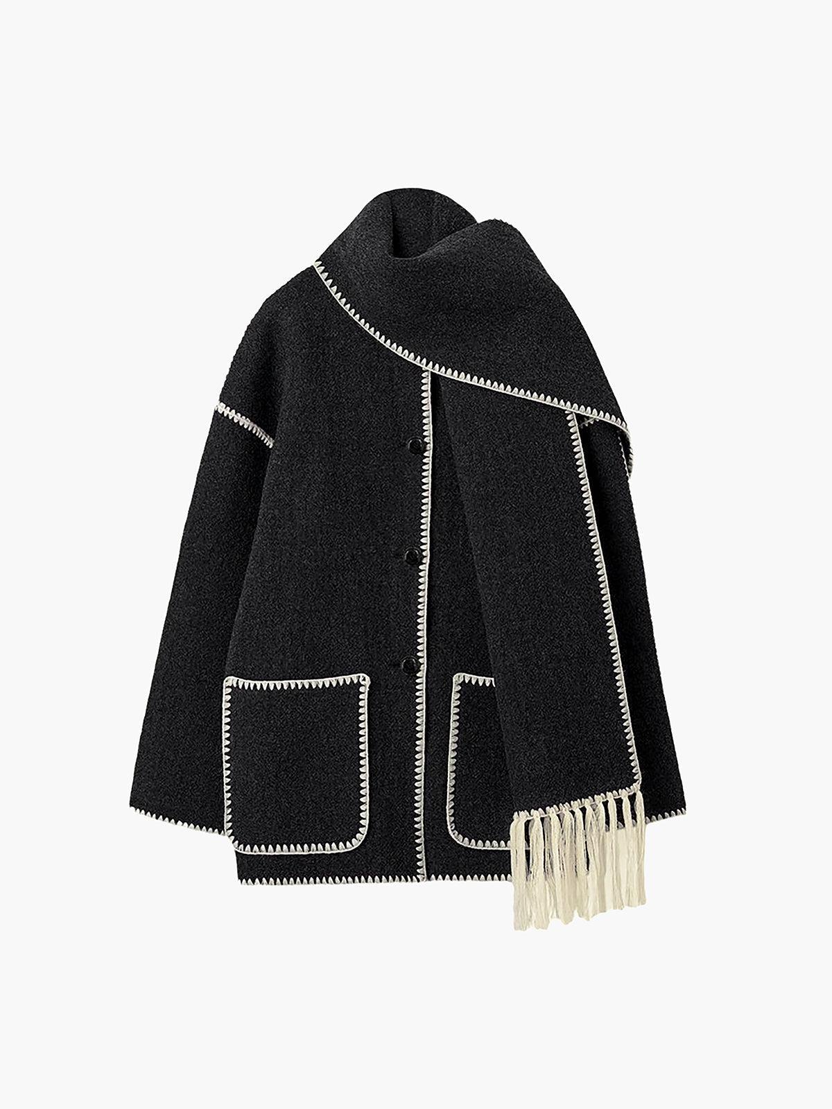 Damen - Jacke - Kontrastbesatz und Schal - Stilvolles, vielseitiges Outfit für jede Gelegenheit