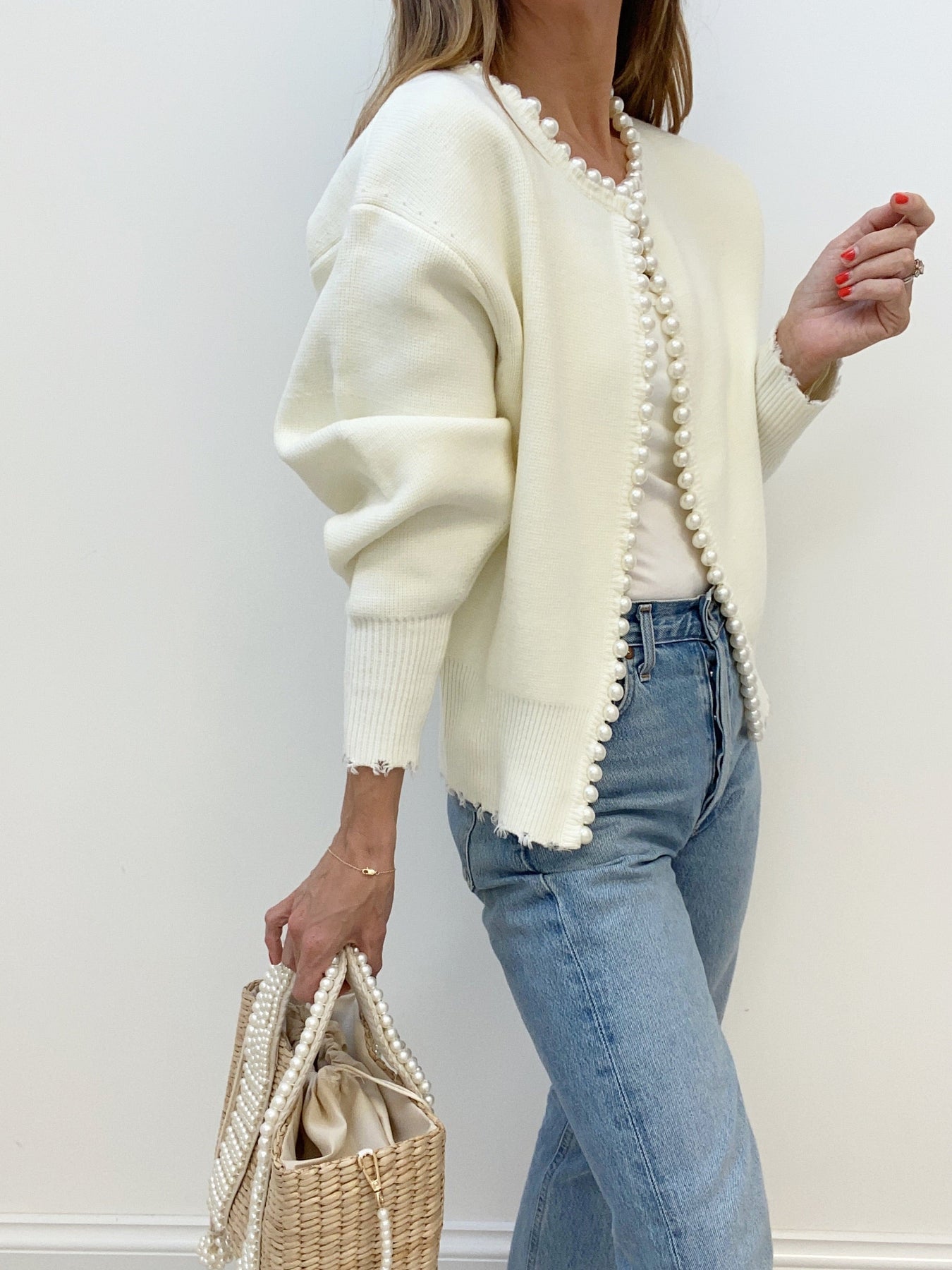 Damen - Cardigan - Perlenbesatz - Geripptem Saum - Stilvolles Layering-Essential