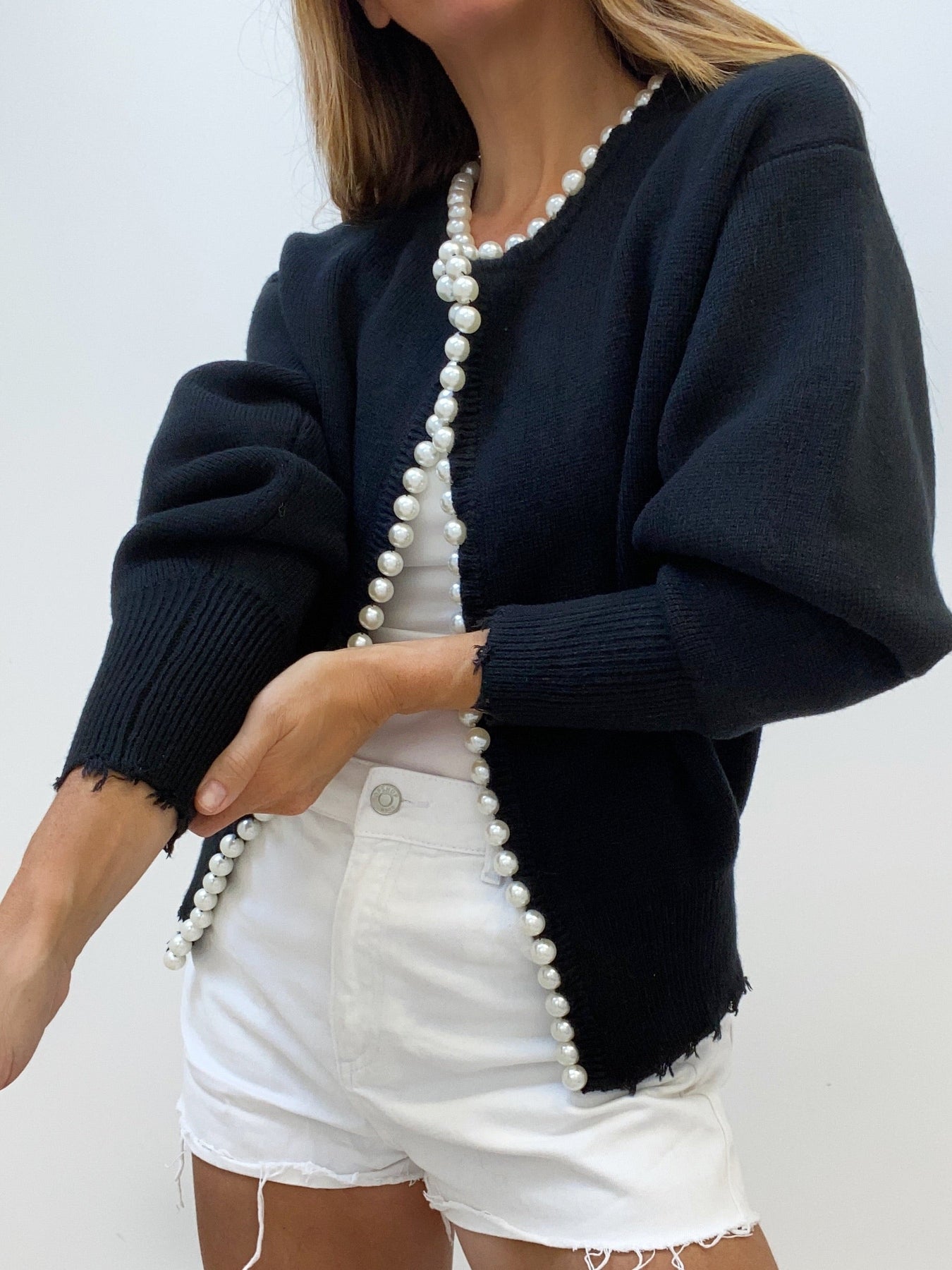 Damen - Cardigan - Perlenbesatz - Geripptem Saum - Stilvolles Layering-Essential