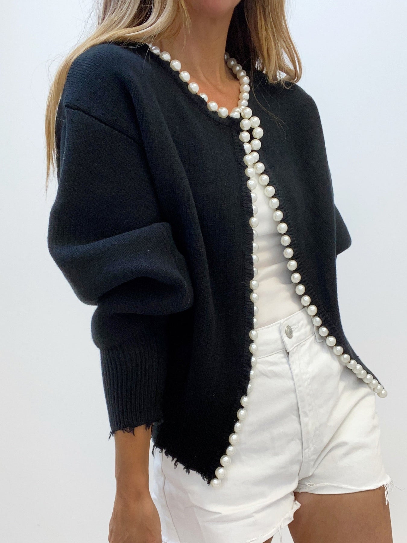 Damen - Cardigan - Perlenbesatz - Geripptem Saum - Stilvolles Layering-Essential