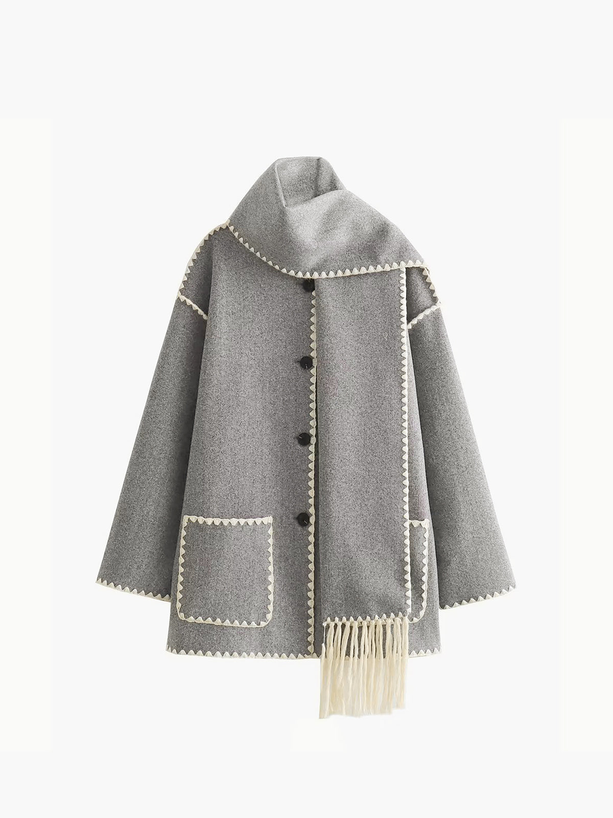 Damen - Jacke - Kontrastbesatz und Schal - Stilvolles, vielseitiges Outfit für jede Gelegenheit