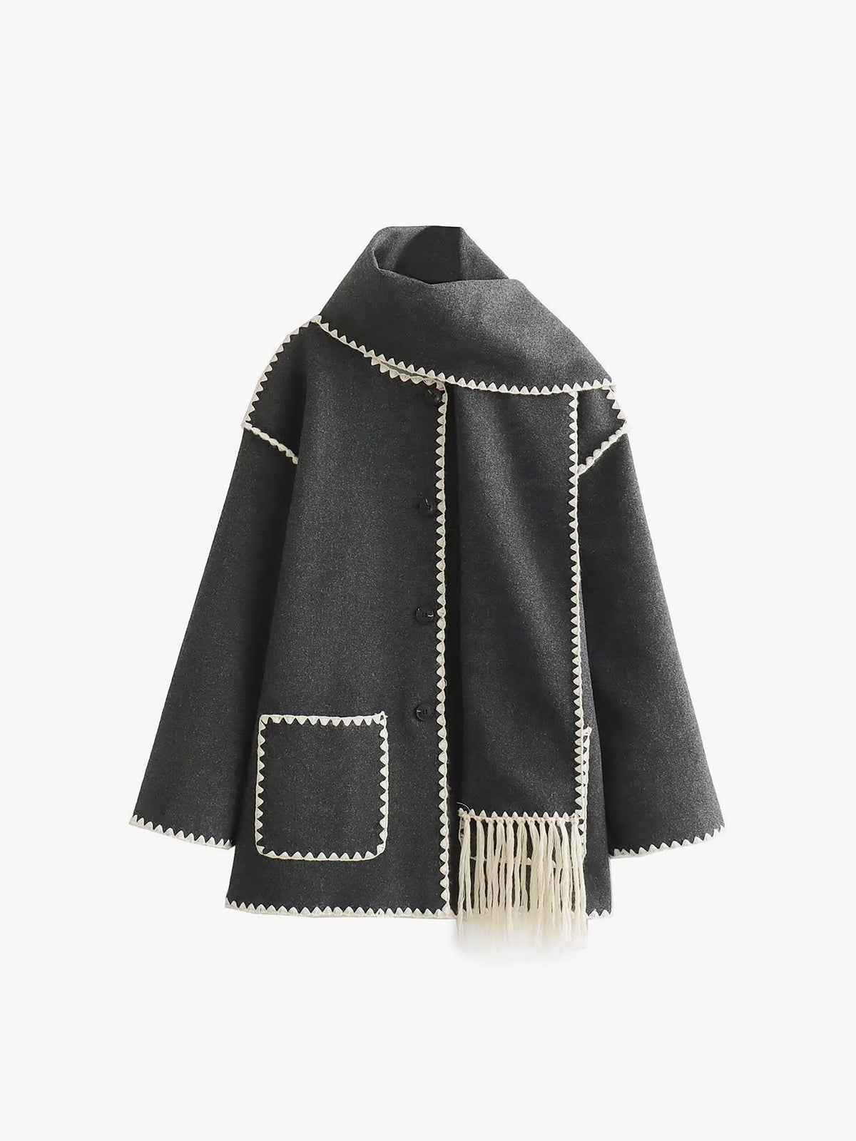 Damen - Jacke - Kontrastbesatz und Schal - Stilvolles, vielseitiges Outfit für jede Gelegenheit