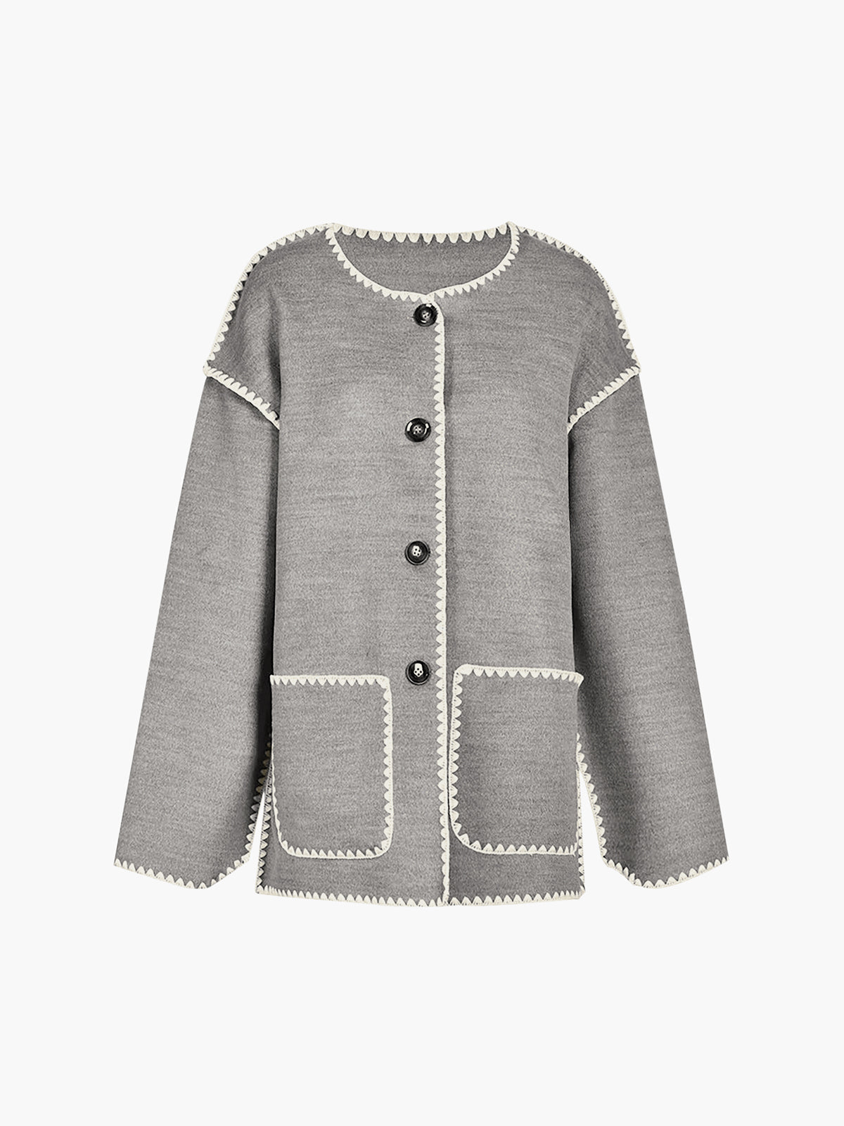 Damen - Jacke - Kontrastbesatz und Schal - Stilvolles, vielseitiges Outfit für jede Gelegenheit