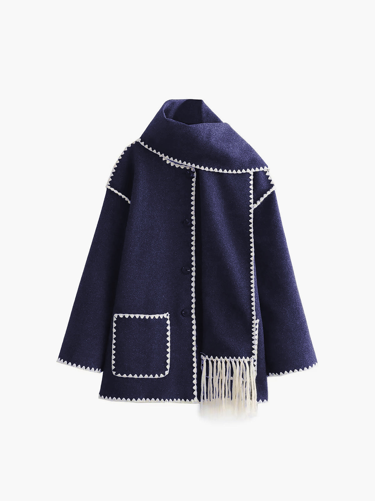 Damen - Jacke - Kontrastbesatz und Schal - Stilvolles, vielseitiges Outfit für jede Gelegenheit