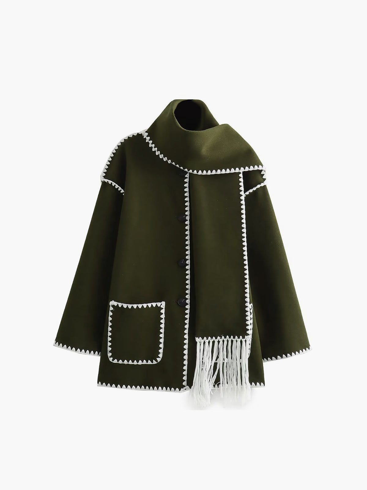 Damen - Jacke - Kontrastbesatz und Schal - Stilvolles, vielseitiges Outfit für jede Gelegenheit