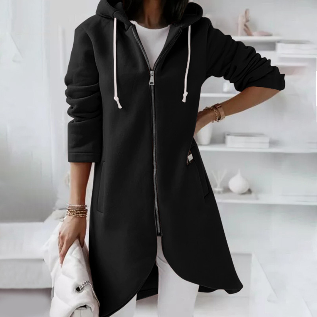 Damen - Langer Kapuzenpulli - Weichem Material - Zip-Up Design - Bequeme und stilvolle Freizeitkleidung