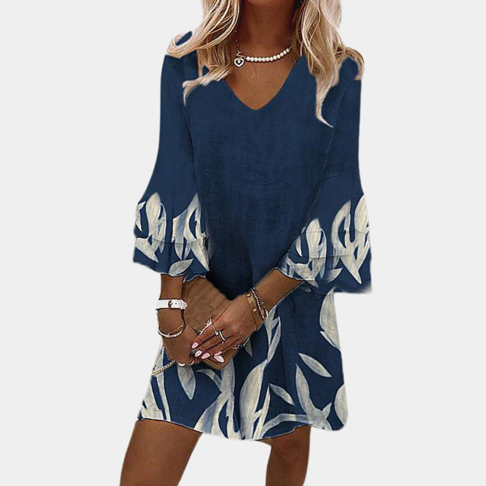 Damen - Kleid mit V-Ausschnitt - Gerafften Ärmeln - Eleganter Look für jeden Anlass