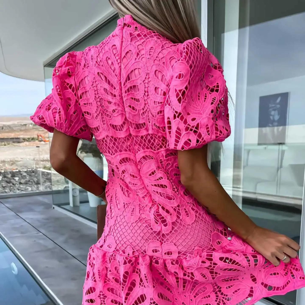 Damen - A-Linie Kleid - Puffärmeln - Baumwollmischung - Eleganter Stil für besondere Anlässe