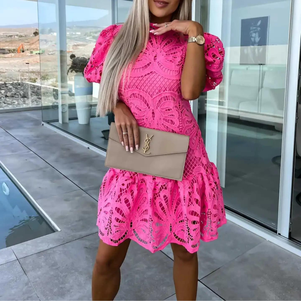 Damen - A-Linie Kleid - Puffärmeln - Baumwollmischung - Eleganter Stil für besondere Anlässe