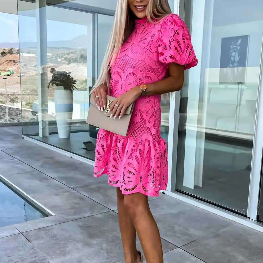 Damen - A-Linie Kleid - Puffärmeln - Baumwollmischung - Eleganter Stil für besondere Anlässe
