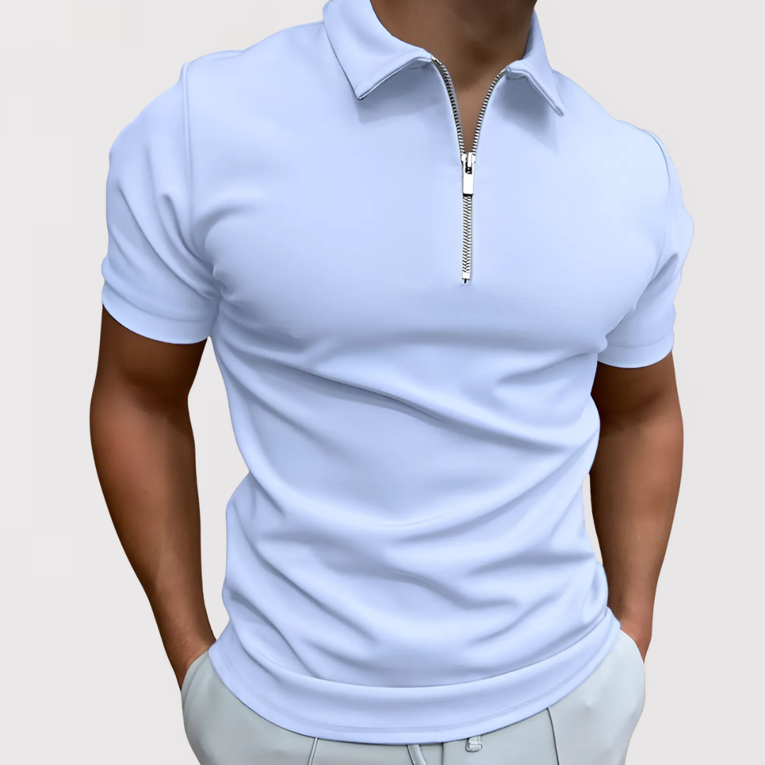 Herren - Modernen Fit Zip-Front Poloshirt - Baumwollmaterial - Stilvolles Freizeit Oberteil