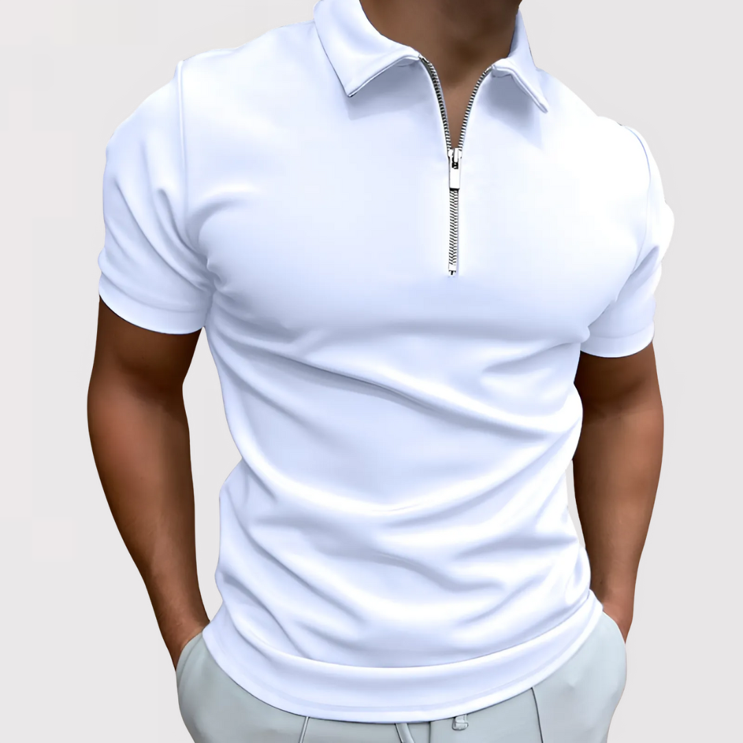 Herren - Modernen Fit Zip-Front Poloshirt - Baumwollmaterial - Stilvolles Freizeit Oberteil