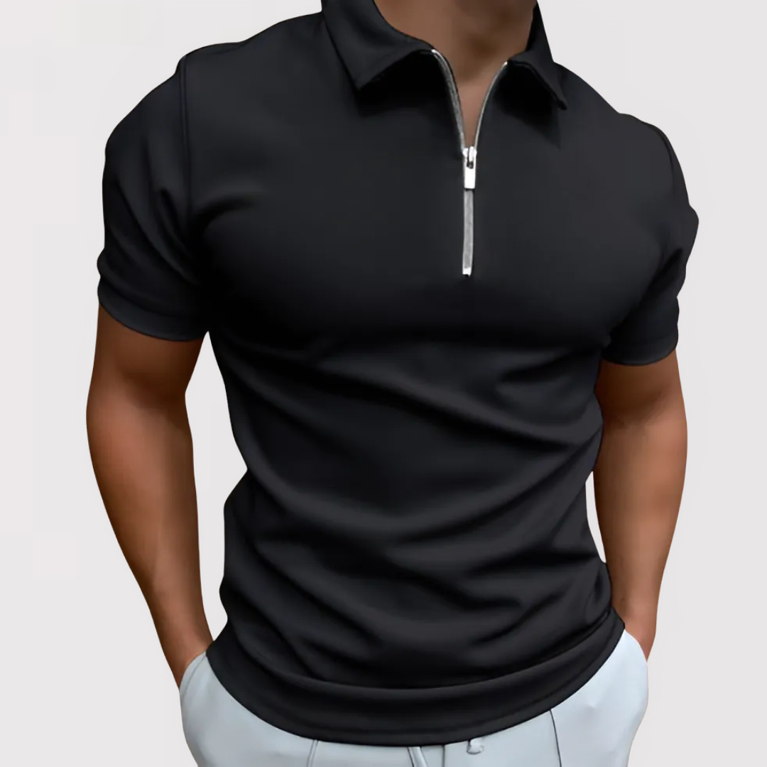 Herren - Modernen Fit Zip-Front Poloshirt - Baumwollmaterial - Stilvolles Freizeit Oberteil
