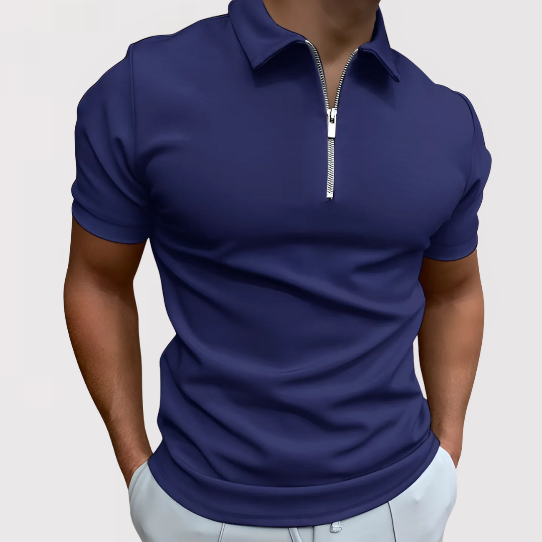 Herren - Modernen Fit Zip-Front Poloshirt - Baumwollmaterial - Stilvolles Freizeit Oberteil