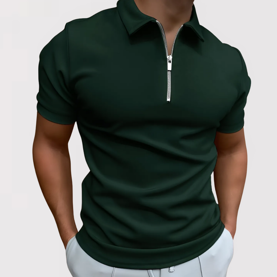 Herren - Modernen Fit Zip-Front Poloshirt - Baumwollmaterial - Stilvolles Freizeit Oberteil