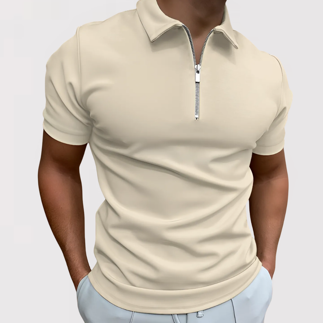 Herren - Modernen Fit Zip-Front Poloshirt - Baumwollmaterial - Stilvolles Freizeit Oberteil