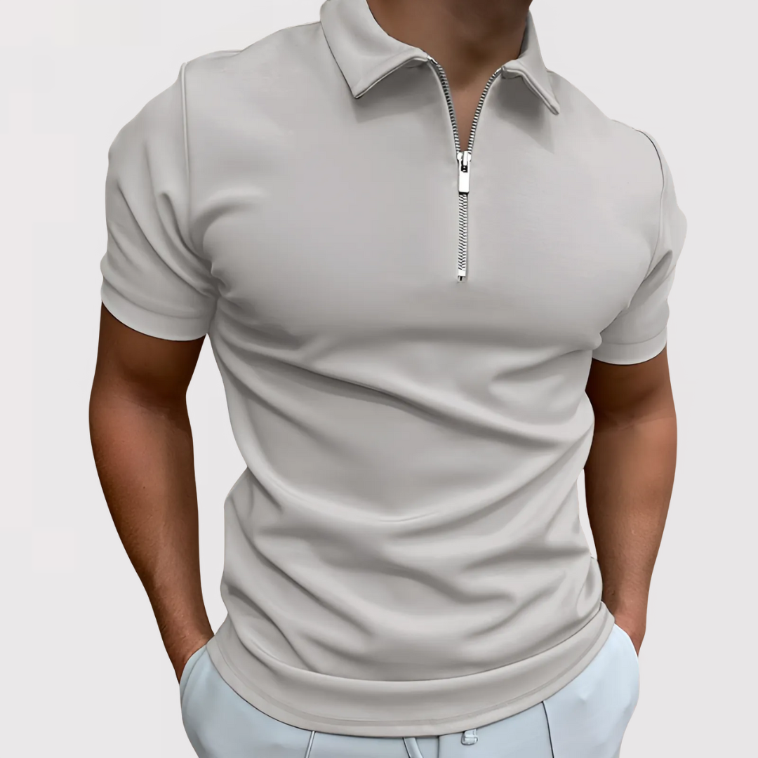 Herren - Modernen Fit Zip-Front Poloshirt - Baumwollmaterial - Stilvolles Freizeit Oberteil