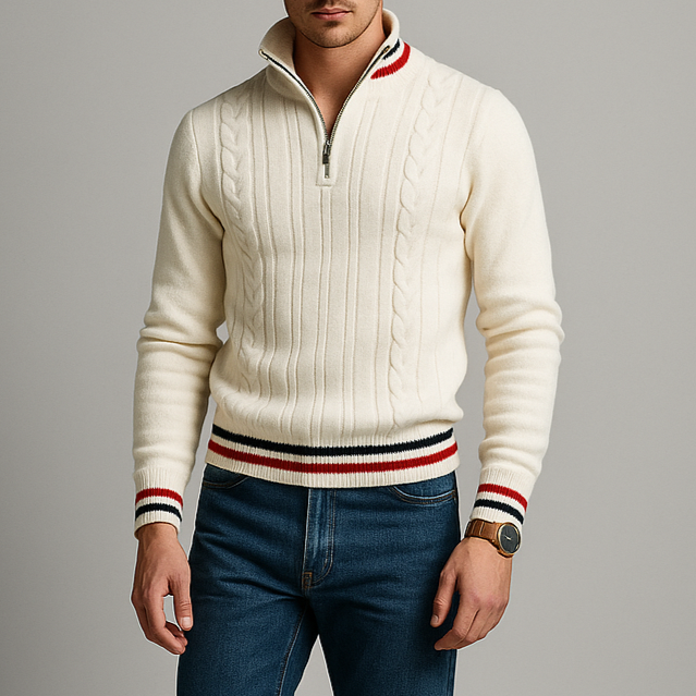 Herren - Twist-Strickpullover mit halbem Reißverschluss - Weicher Stoff - Gemütlicher Freizeitstil