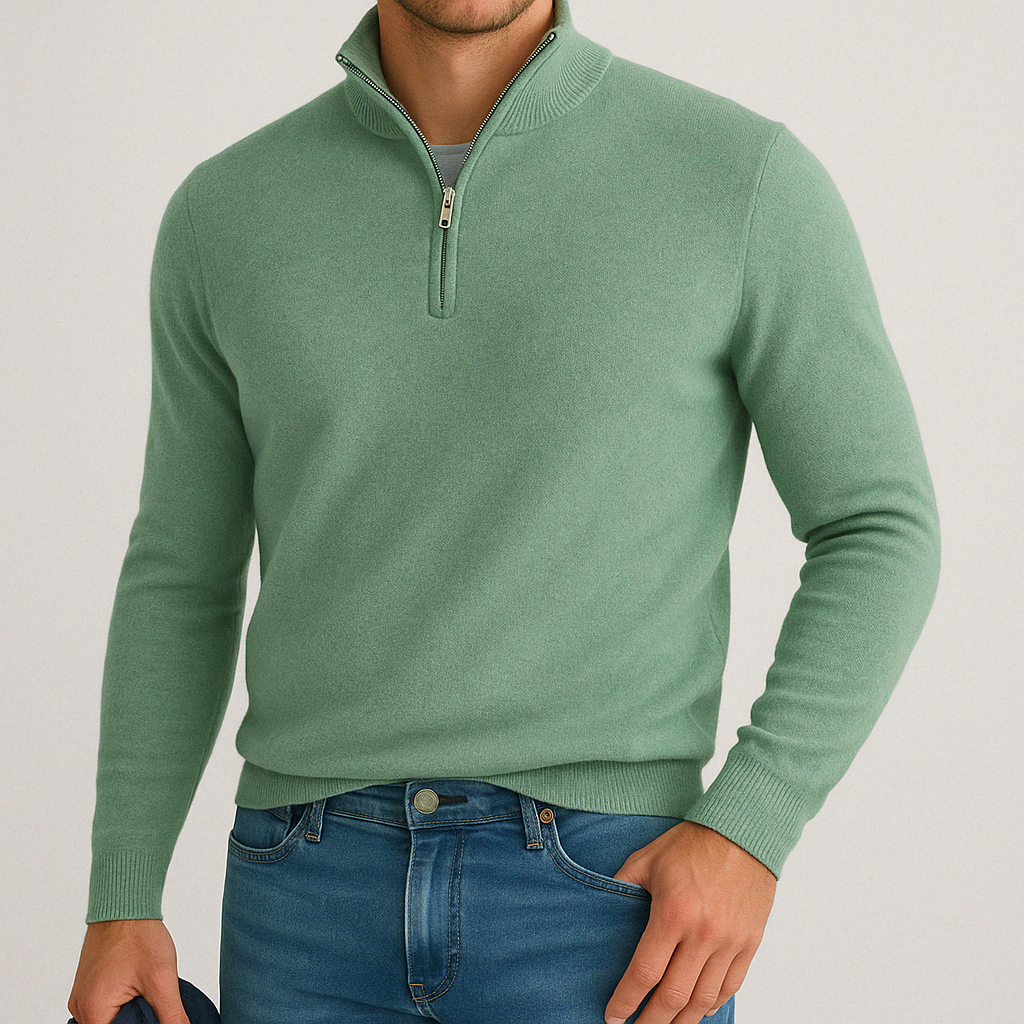 Herren - Pullover mit Viertel-Reißverschluss - Kaschmirmischung - Bequemer Strick, lässige Passform für den Alltag