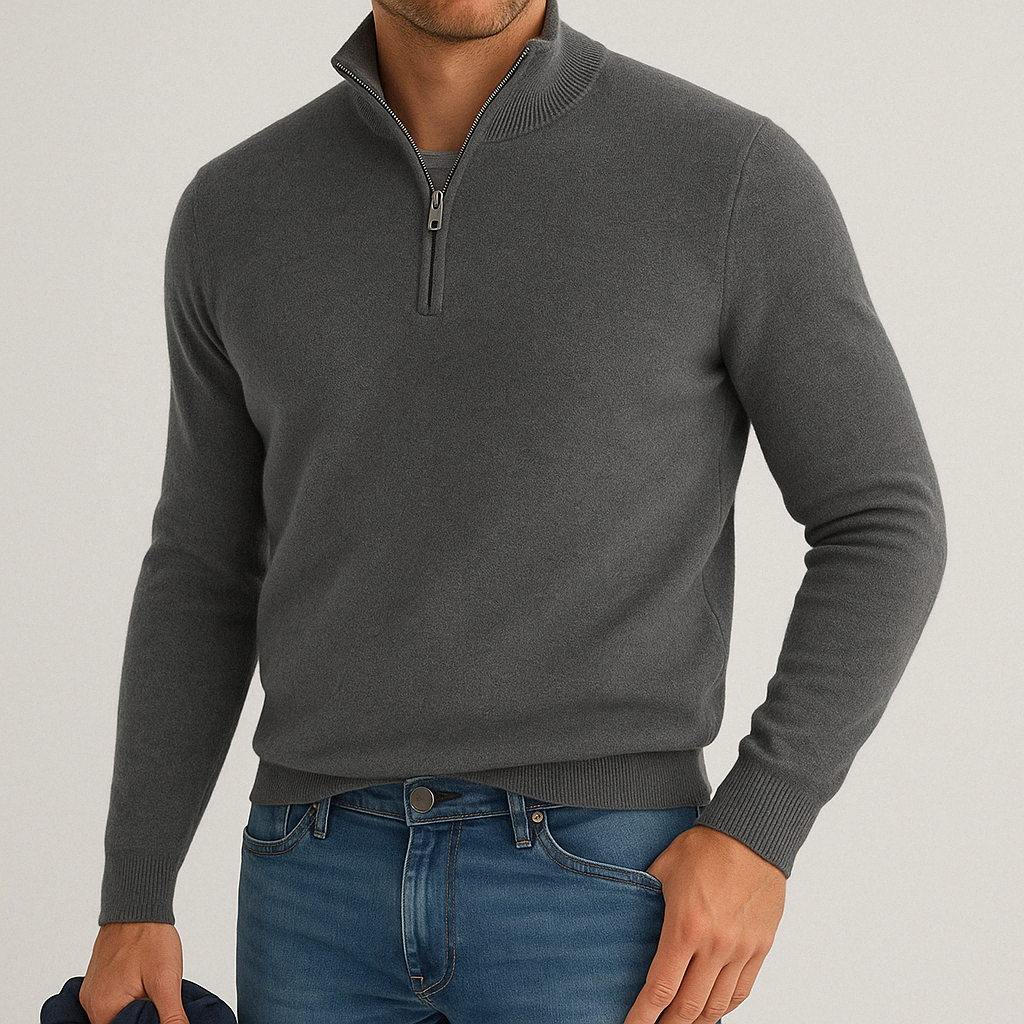 Herren - Pullover mit Viertel-Reißverschluss - Kaschmirmischung - Bequemer Strick, lässige Passform für den Alltag