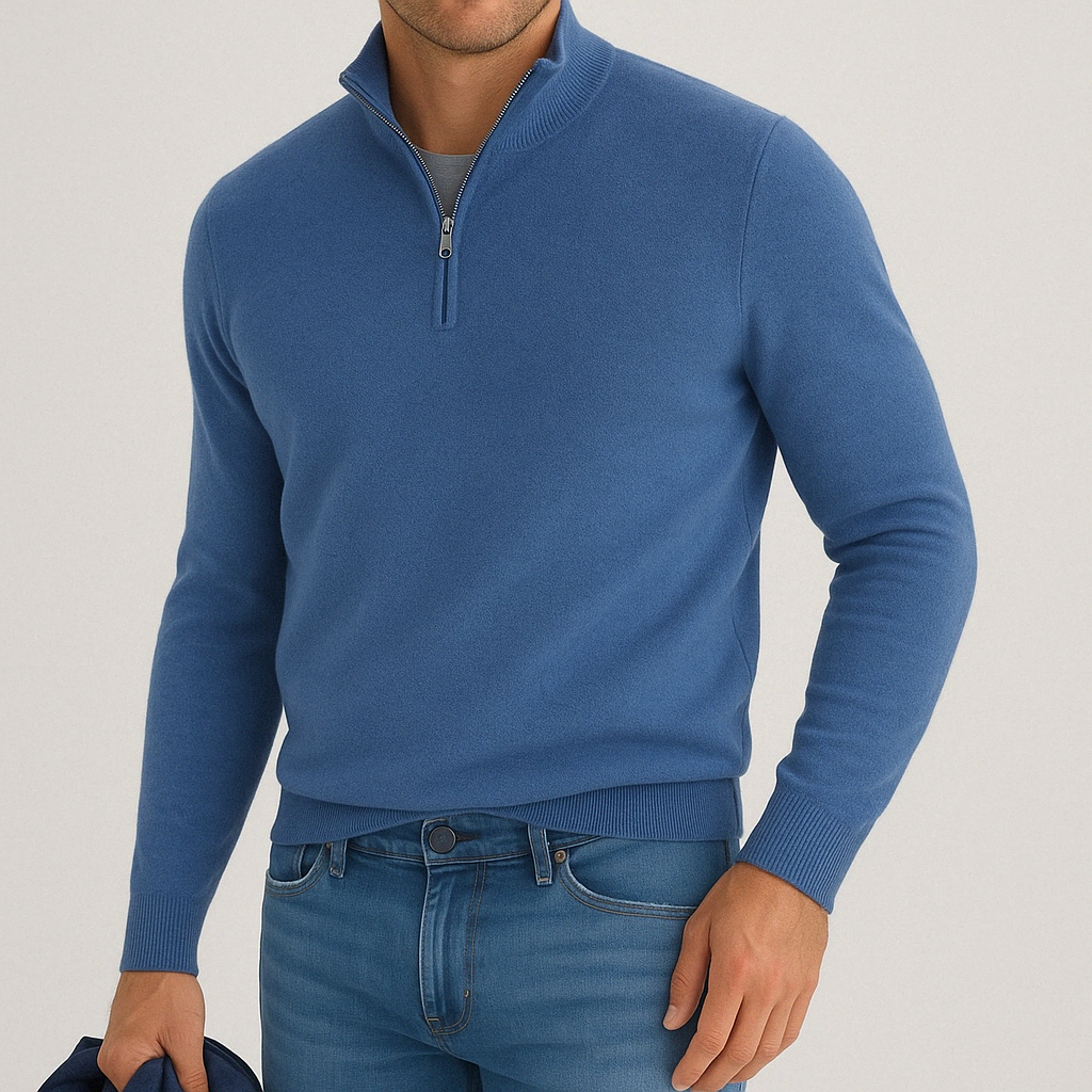 Herren - Pullover mit Viertel-Reißverschluss - Kaschmirmischung - Bequemer Strick, lässige Passform für den Alltag