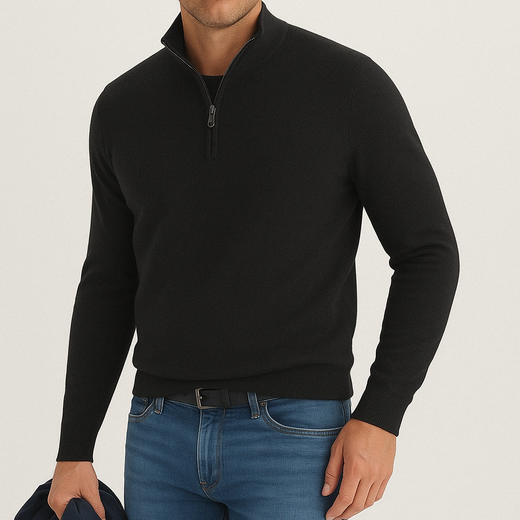 Herren - Pullover mit Viertel-Reißverschluss - Kaschmirmischung - Bequemer Strick, lässige Passform für den Alltag